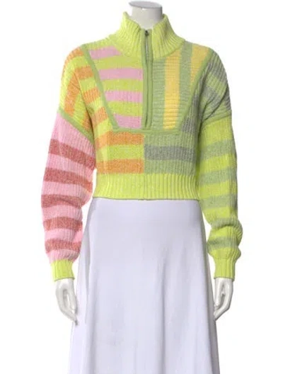 Pre-owned Staud Striped Mock Neck Sweater In Green