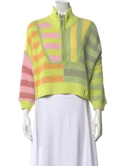 Pre-owned Staud Striped Mock Neck Sweater In Green