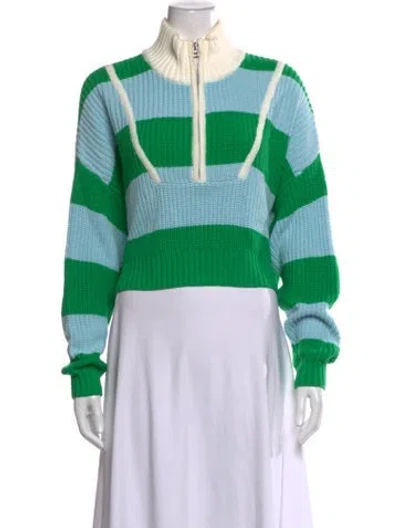 Pre-owned Staud Striped Mock Neck Sweater In Green