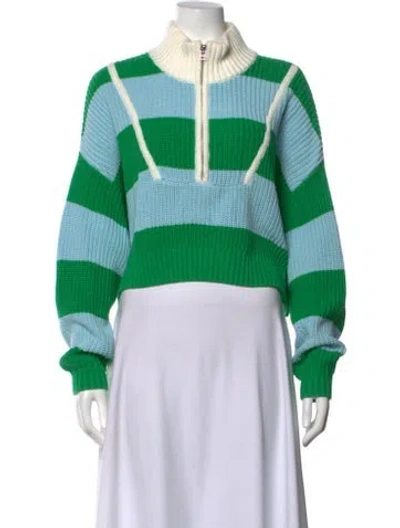 Pre-owned Staud Striped Mock Neck Sweater In Green