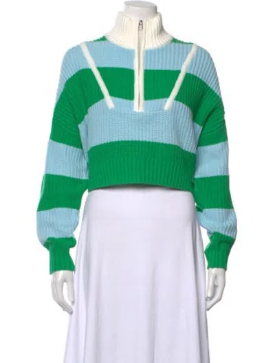 Pre-owned Staud Striped Mock Neck Sweater In Green