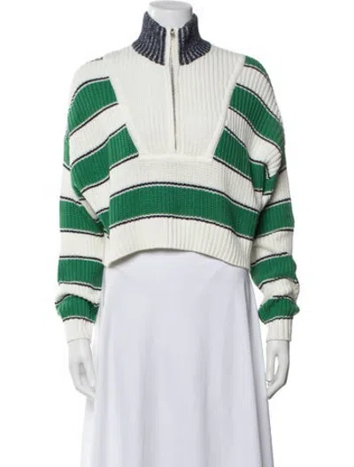 Pre-owned Staud Striped Mock Neck Sweater In Green