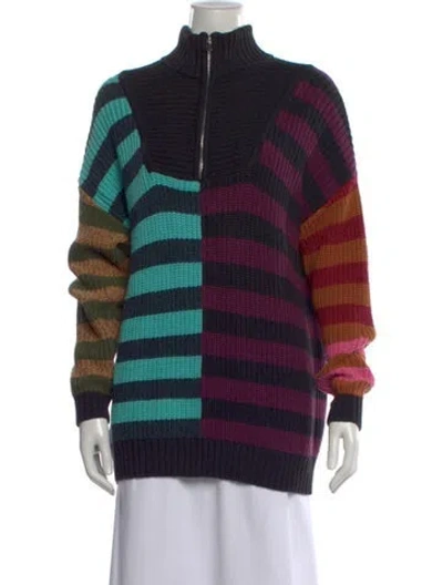 Pre-owned Staud Striped Mock Neck Sweater In Multi