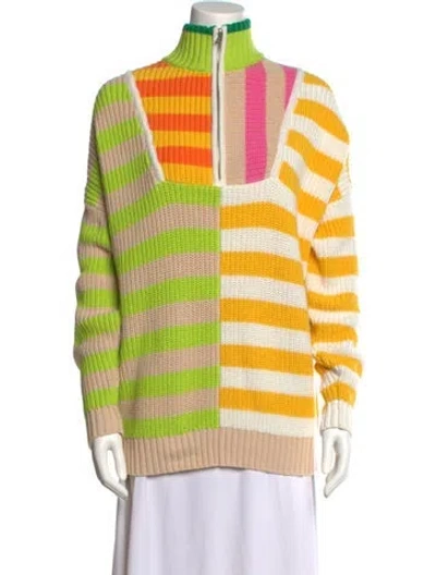 Pre-owned Staud Striped Mock Neck Sweater In Neutral