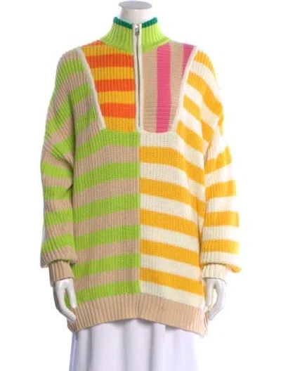 Pre-owned Staud Striped Mock Neck Sweater In Neutral