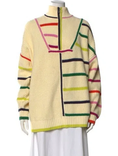 Pre-owned Staud Striped Mock Neck Sweater In Neutral