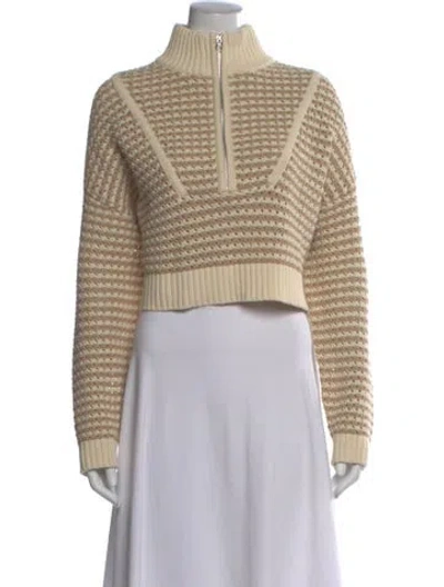 Pre-owned Staud Striped Mock Neck Sweater In Neutral