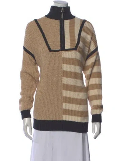 Pre-owned Staud Striped Mock Neck Sweater In Neutral