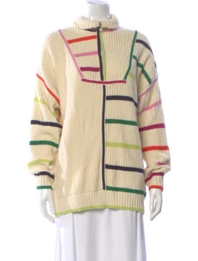Pre-owned Staud Striped Mock Neck Sweater In Neutral