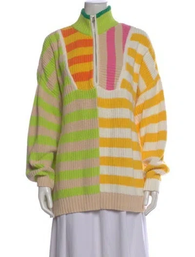 Pre-owned Staud Striped Mock Neck Sweater In Neutral