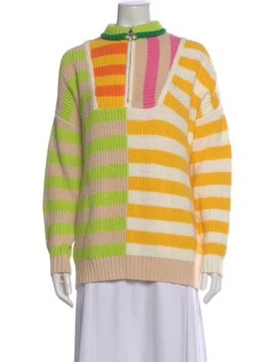Pre-owned Staud Striped Mock Neck Sweater In Neutral