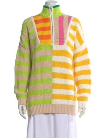 Pre-owned Staud Striped Mock Neck Sweater In Neutral