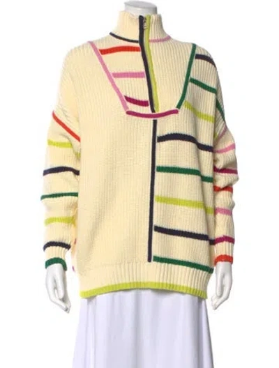 Pre-owned Staud Striped Mock Neck Sweater In Neutral
