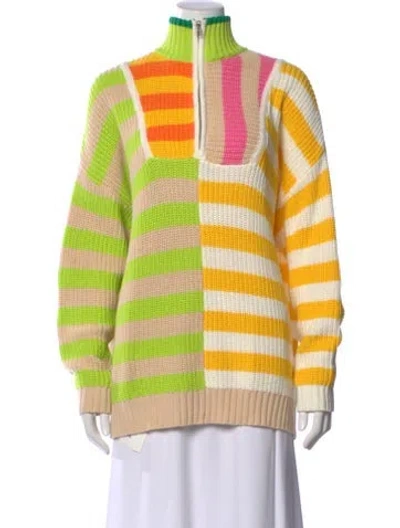 Pre-owned Staud Striped Mock Neck Sweater In Neutral