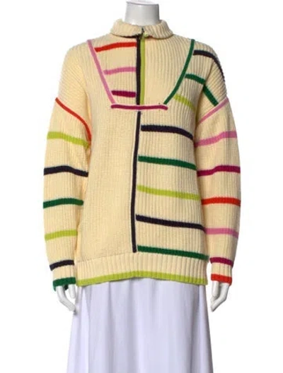 Pre-owned Staud Striped Mock Neck Sweater In Neutral