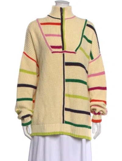 Pre-owned Staud Striped Mock Neck Sweater In Neutrals