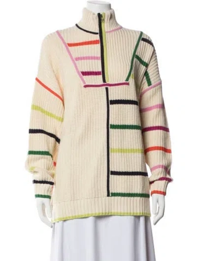 Pre-owned Staud Striped Mock Neck Sweater In Neutrals