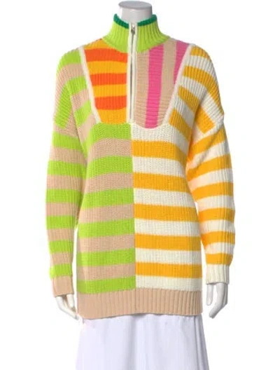 Pre-owned Staud Striped Mock Neck Sweater In Neutrals