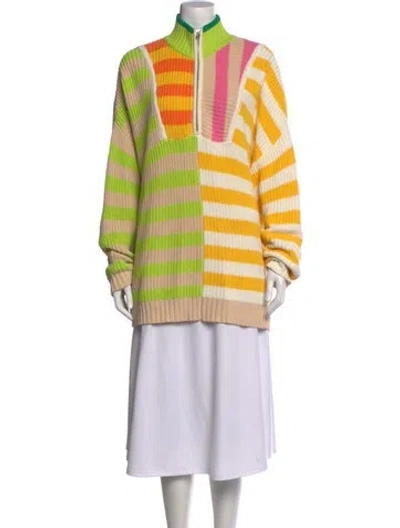 Pre-owned Staud Striped Mock Neck Sweater In Neutrals
