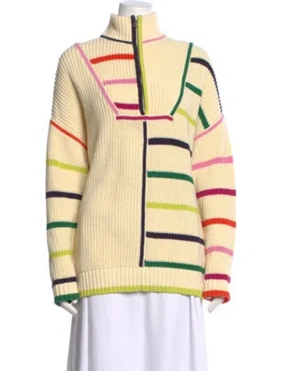 Pre-owned Staud Striped Mock Neck Sweater In Neutrals