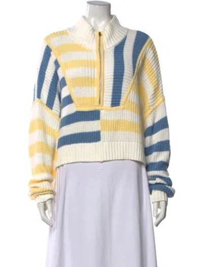 Pre-owned Staud Striped Mock Neck Sweater In Neutrals