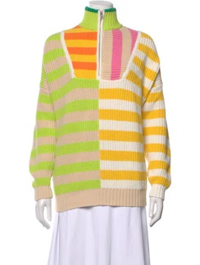 Pre-owned Staud Striped Mock Neck Sweater In Neutrals