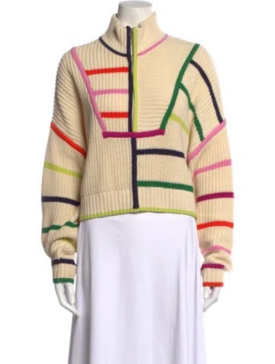 Pre-owned Staud Striped Mock Neck Sweater In Neutrals