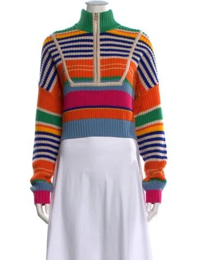 Pre-owned Staud Striped Mock Neck Sweater In Orange