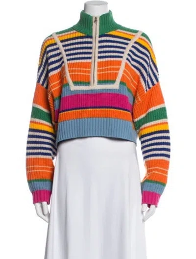Pre-owned Staud Striped Mock Neck Sweater In Orange