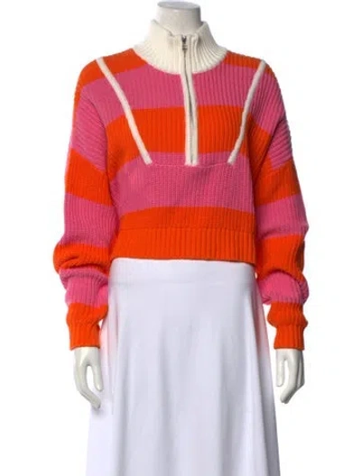 Pre-owned Staud Striped Mock Neck Sweater In Orange