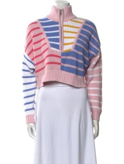 Pre-owned Staud Striped Mock Neck Sweater In Pink
