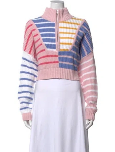 Pre-owned Staud Striped Mock Neck Sweater In Pink