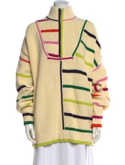 Pre-owned Staud Striped Mock Neck Sweater W/ Tags In Neutral