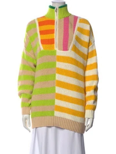 Pre-owned Staud Striped Mock Neck Sweater W/ Tags In Neutrals