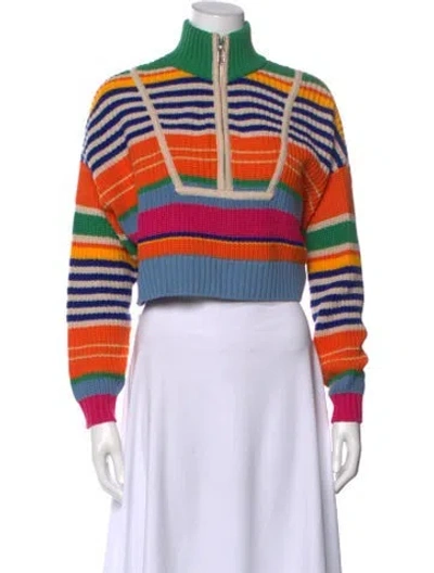 Pre-owned Staud Striped Mock Neck Sweater W/ Tags In Orange