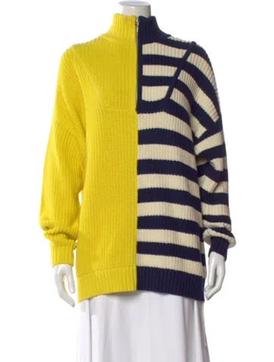 Pre-owned Staud Striped Mock Neck Sweater W/ Tags In Yellow
