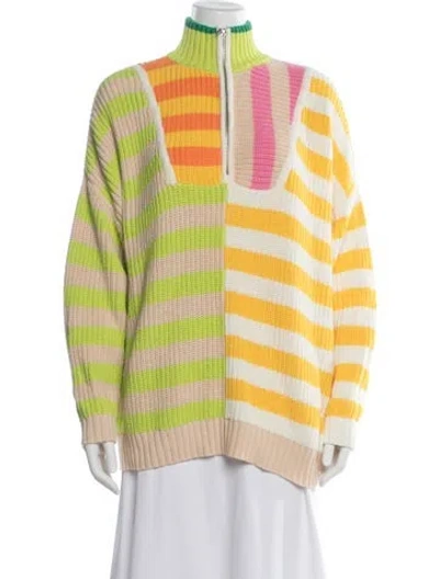 Pre-owned Staud Striped Mock Neck Sweater In White