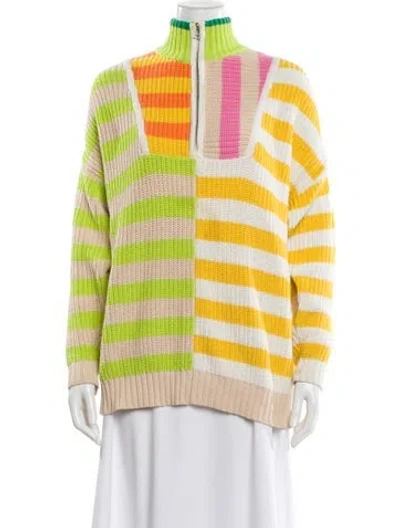Pre-owned Staud Striped Mock Neck Sweater In Yellow