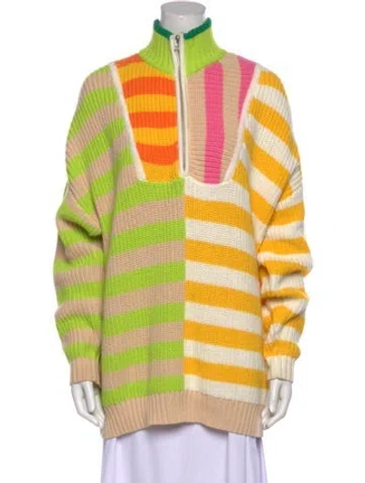 Pre-owned Staud Striped Mock Neck Sweater In Yellow
