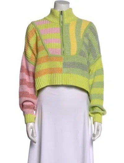 Pre-owned Staud Striped Mock Neck Sweater In Yellow