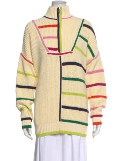 Pre-owned Staud Striped Mock Neck Sweater In Yellow