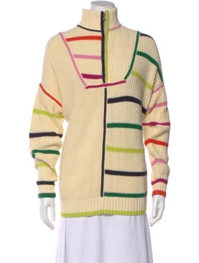 Pre-owned Staud Striped Mock Neck Sweater In Yellow