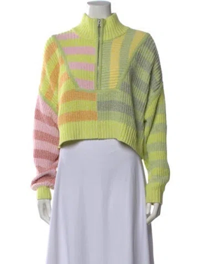 Pre-owned Staud Striped Mock Neck Sweater In Yellow