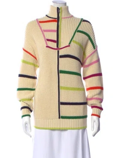 Pre-owned Staud Striped Mock Neck Sweater In Yellow