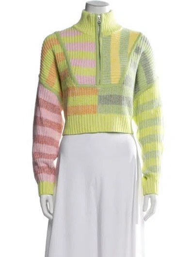 Pre-owned Staud Striped Mock Neck Sweater In Yellow