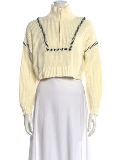 Pre-owned Staud Striped Mock Neck Sweater In Yellow