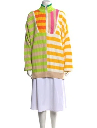 Pre-owned Staud Striped Mock Neck Sweater In Yellow