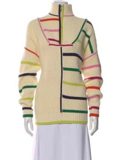Pre-owned Staud Striped Mock Neck Sweatshirt In Neutral