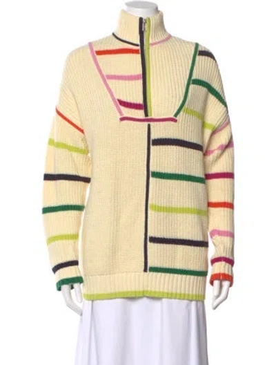 Pre-owned Staud Striped Mock Neck Top In Neutral