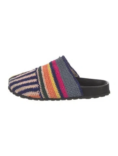 Pre-owned Staud Striped Mules In Blue